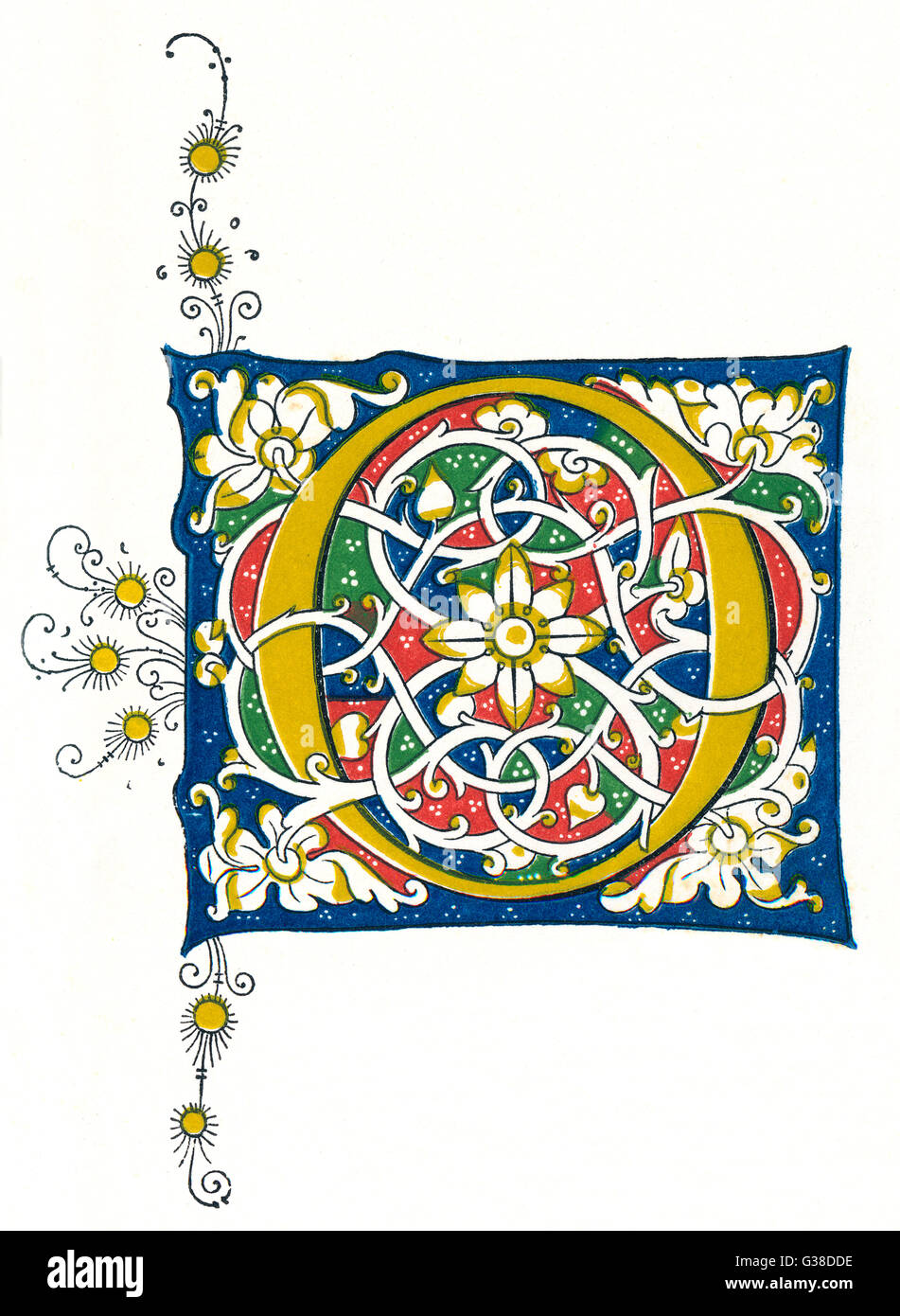 Lettre O lumineux dans un style médiéval Banque D'Images