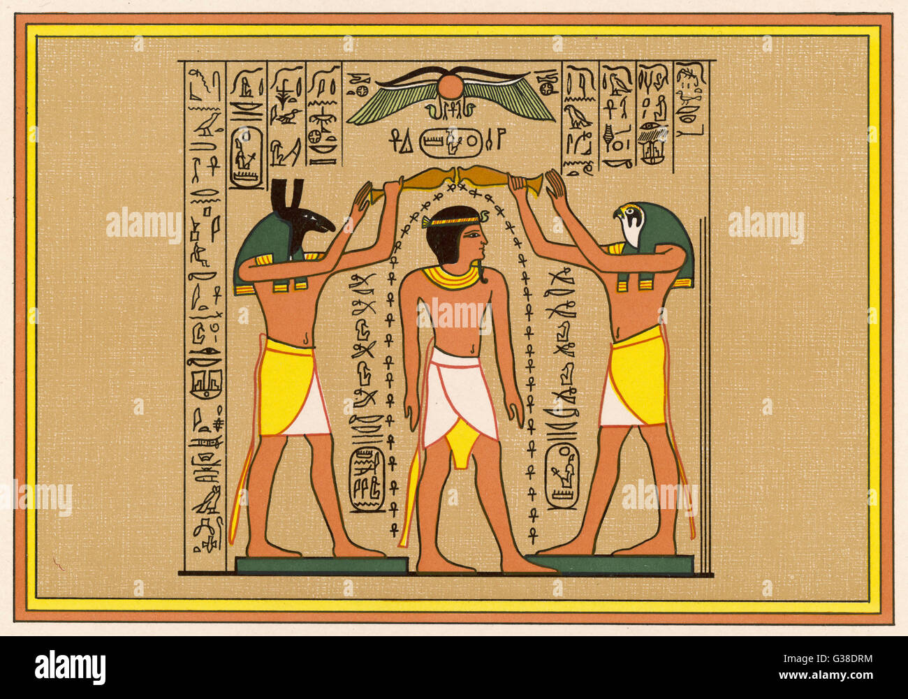 Seth, bien que souvent violents, n'est pas nécessairement malevolent : ici, il est représenté avec Horus, le coulage de la vie sur le pharaon Seti I (vers 1310 avant J.-C.) Banque D'Images
