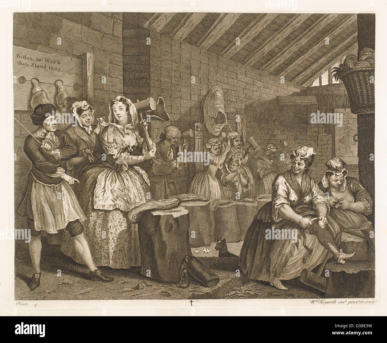 Les progrès de la Prostituée 4. Hogarth's de prostituée Bridewell Prison. Date : 1732 Banque D'Images