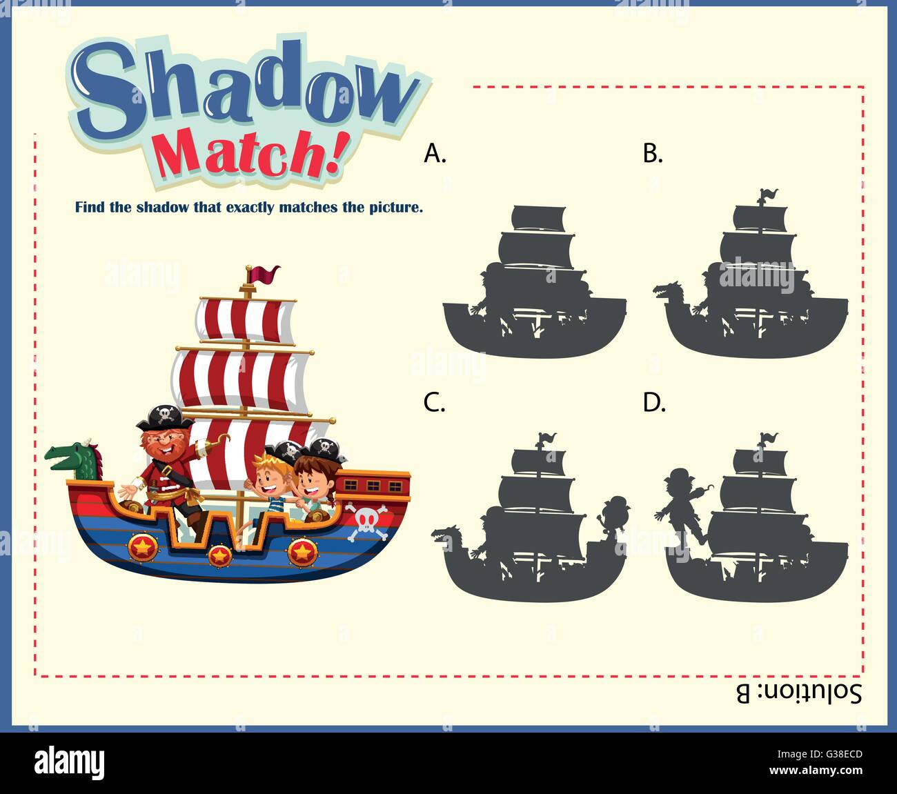 Modèle de jeu d'ombre avec illustration des navires correspondant Illustration de Vecteur