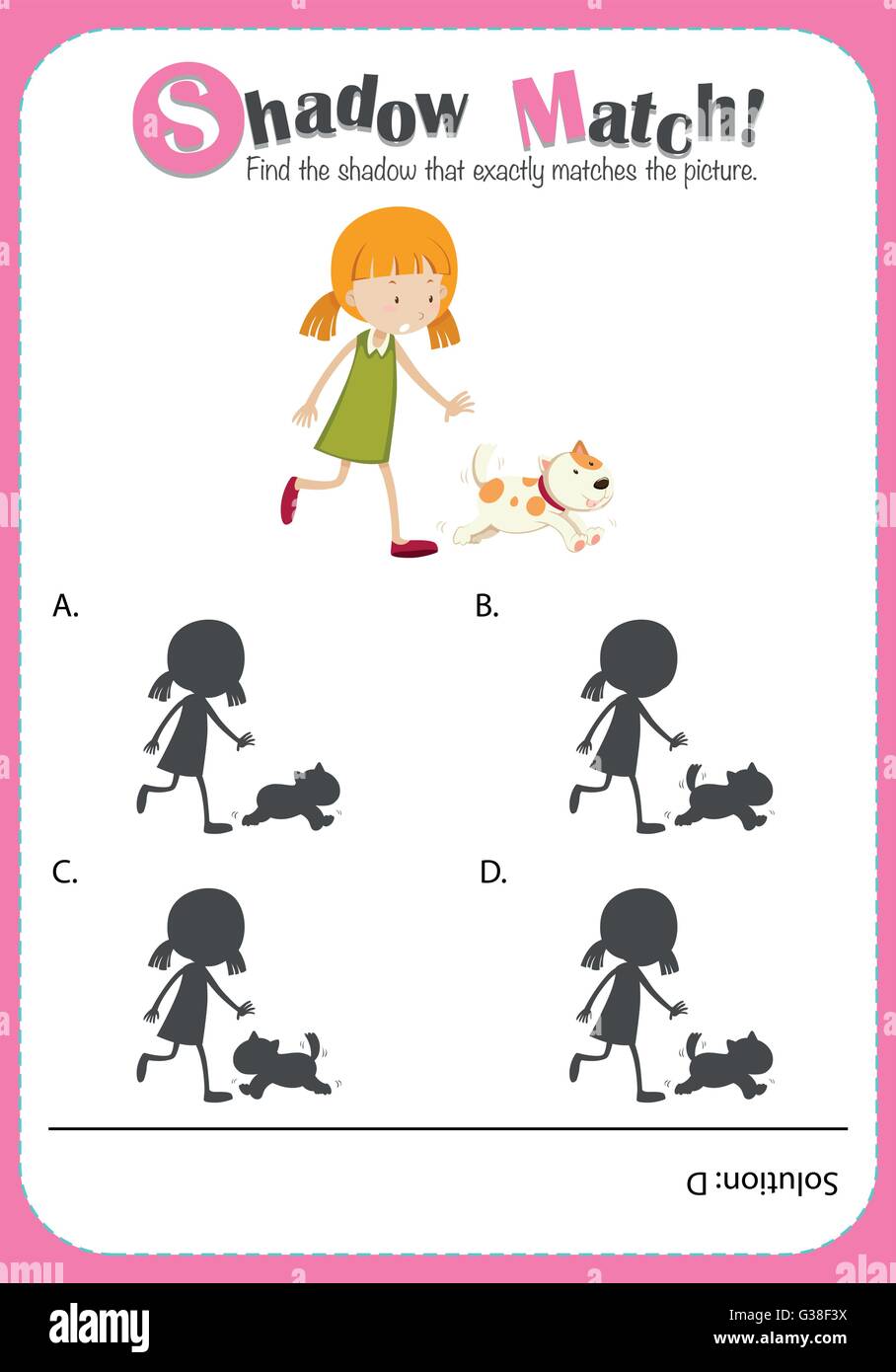 Modèle de jeu d'ombre avec illustration fille correspondant Illustration de Vecteur