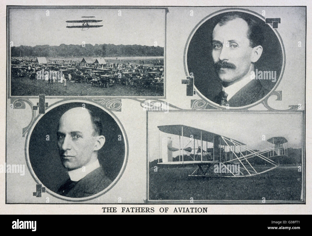 Portraits de Wilbur (à gauche) et Orville Wright (à droite) et les images de leurs avions. Banque D'Images