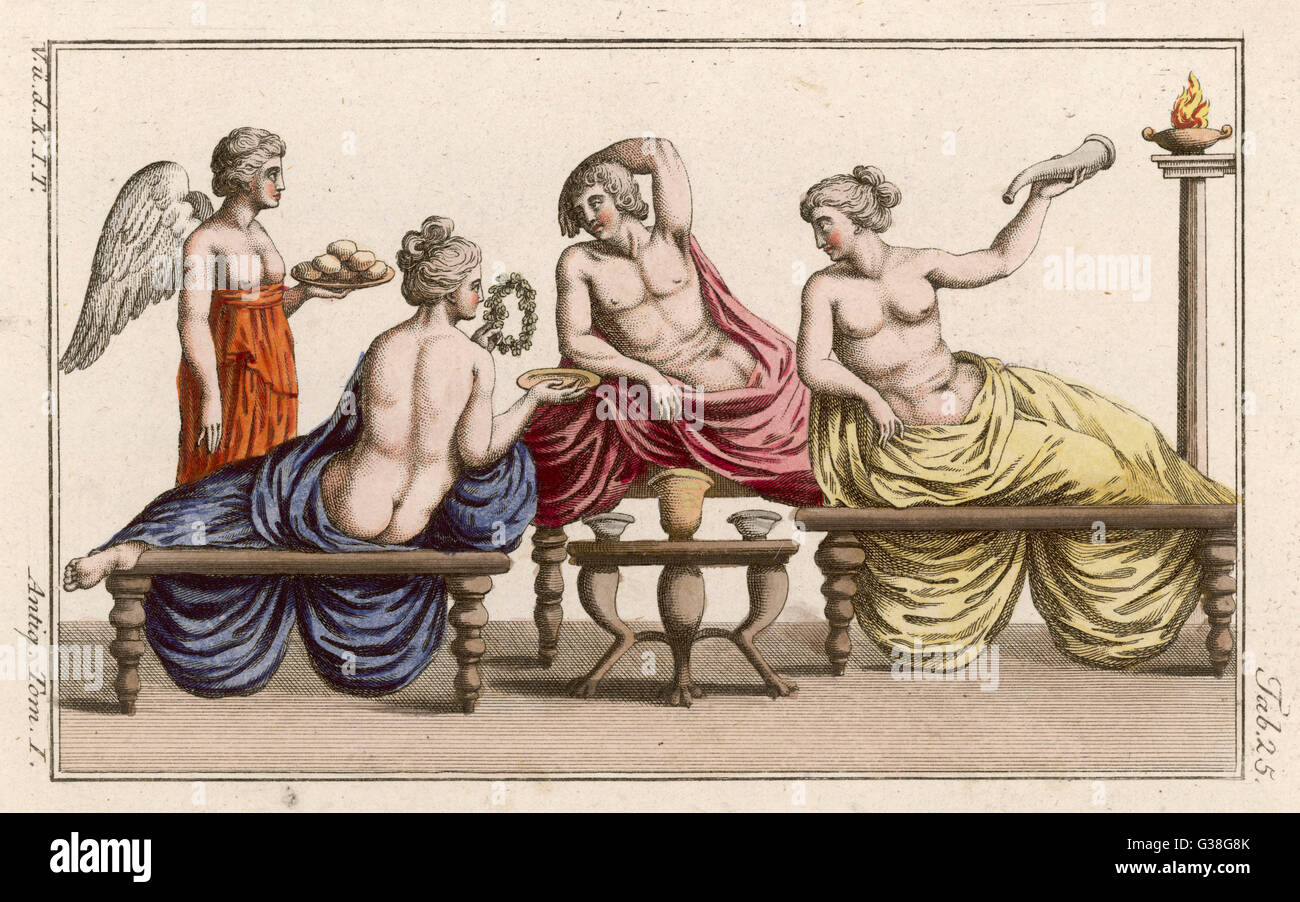 Un homme et dame romaine deux amis savourer un repas léger Date : ancien Banque D'Images