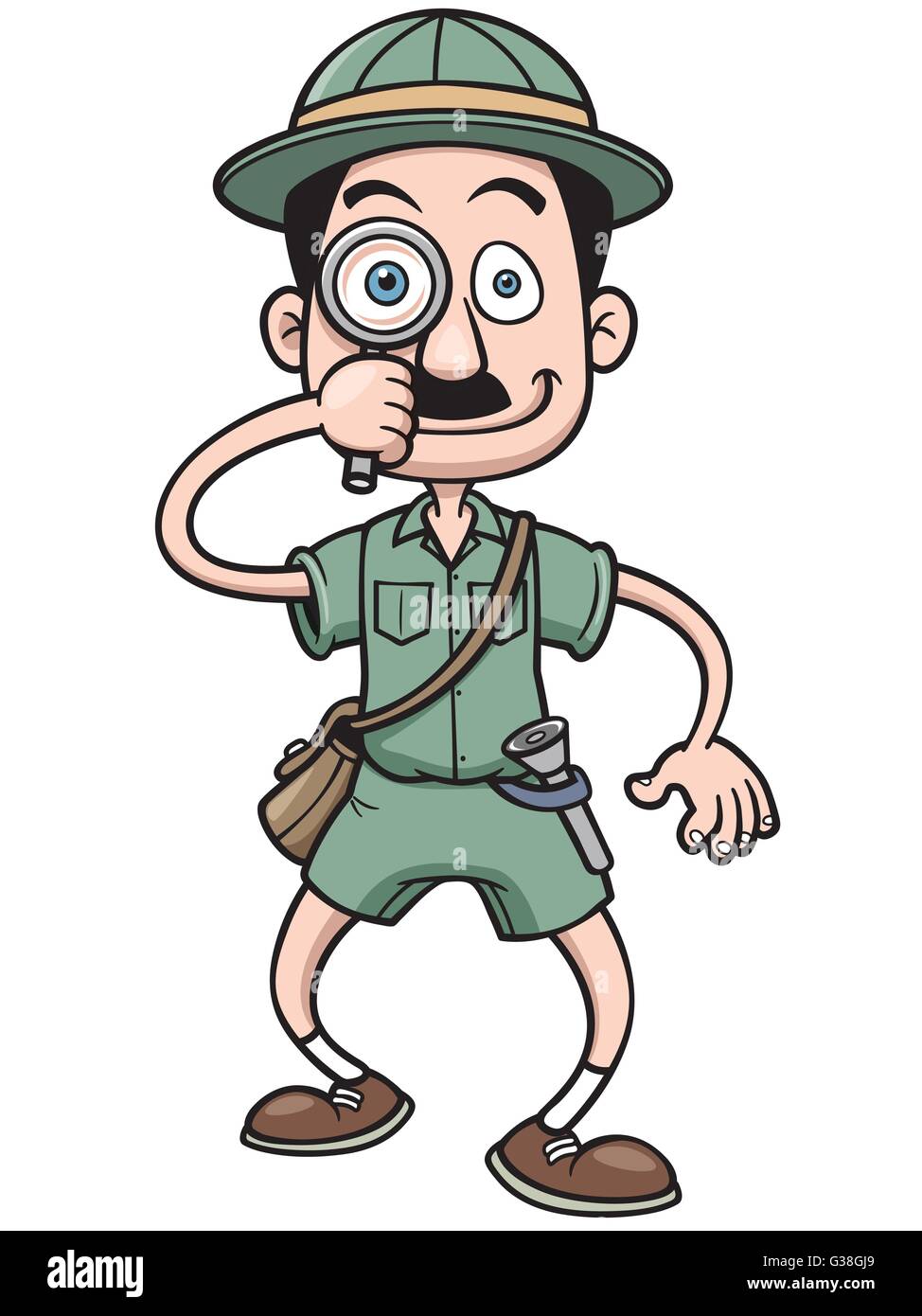 Illustration Vecteur de Cartoon Safari man holding magnifying glass Illustration de Vecteur