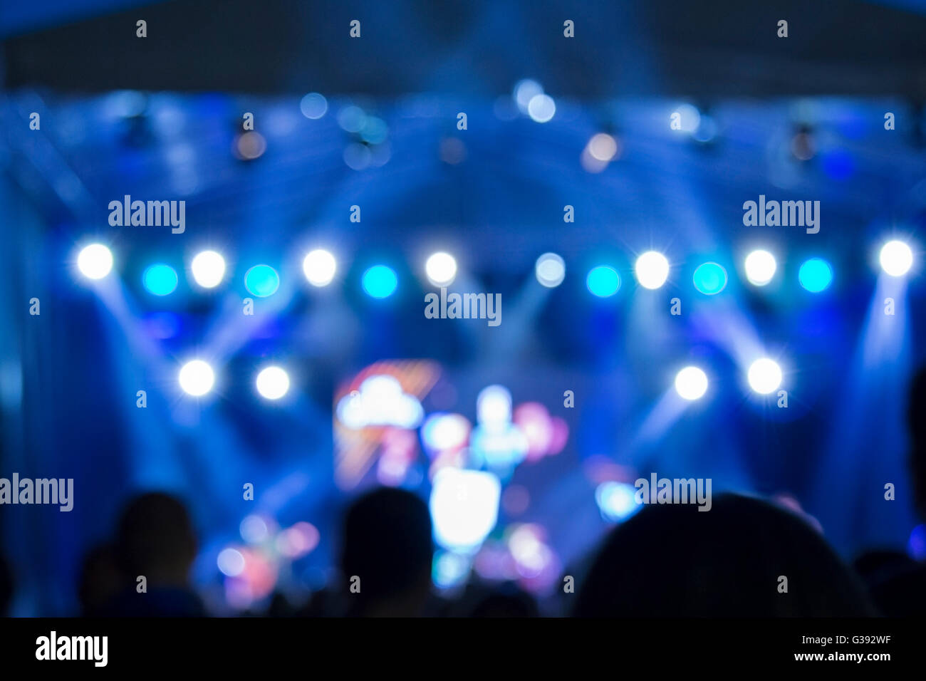 Stade de flou artistique et feux de foule sur un concert Banque D'Images