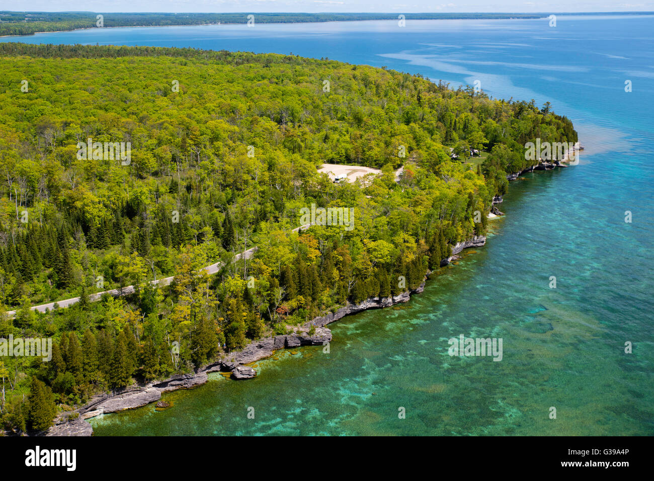 Vue aérienne de point County Park, Cave Door County, Wisconsin. Banque D'Images