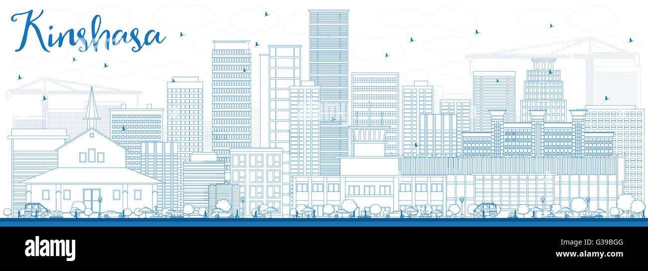 Kinshasa contour bleu horizon avec les bâtiments. Vector Illustration. Les voyages d'affaires et tourisme Concept avec des bâtiments historiques. Illustration de Vecteur