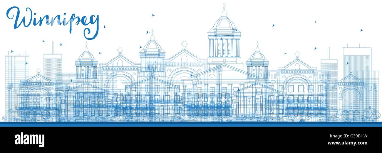 Winnipeg contour bleu horizon avec les bâtiments. Vector Illustration. Les voyages d'affaires et tourisme Concept avec des bâtiments modernes. Illustration de Vecteur