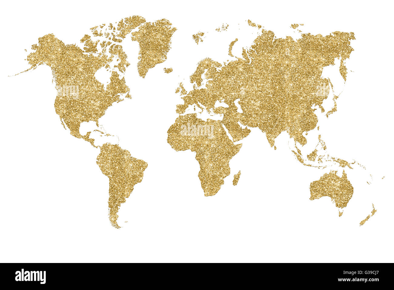 Carte du monde rempli d'or paillettes et scintille Banque D'Images
