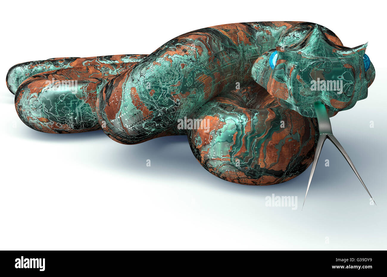 Concept de sécurité numérique ordinateur électronique isolé serpent, 3D illustration Banque D'Images