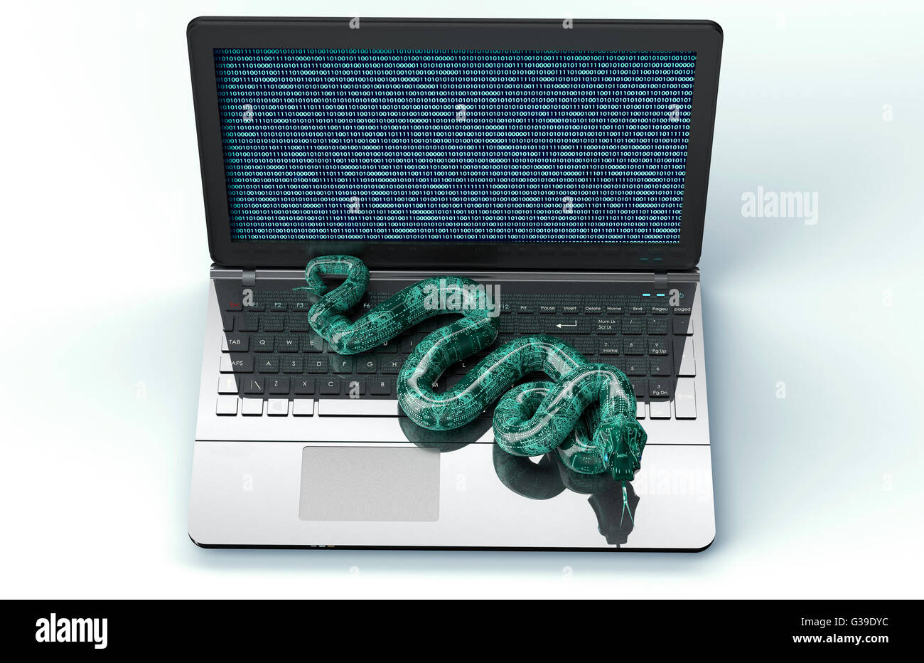 Concept de sécurité numérique ordinateur électronique serpent, 3D illustration Banque D'Images