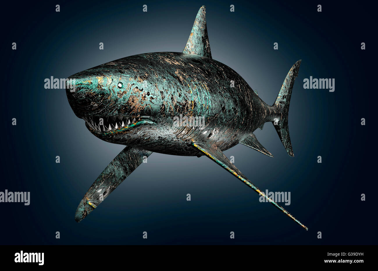 Concept de sécurité numérique ordinateur électronique isolé de requins, 3D illustration Banque D'Images