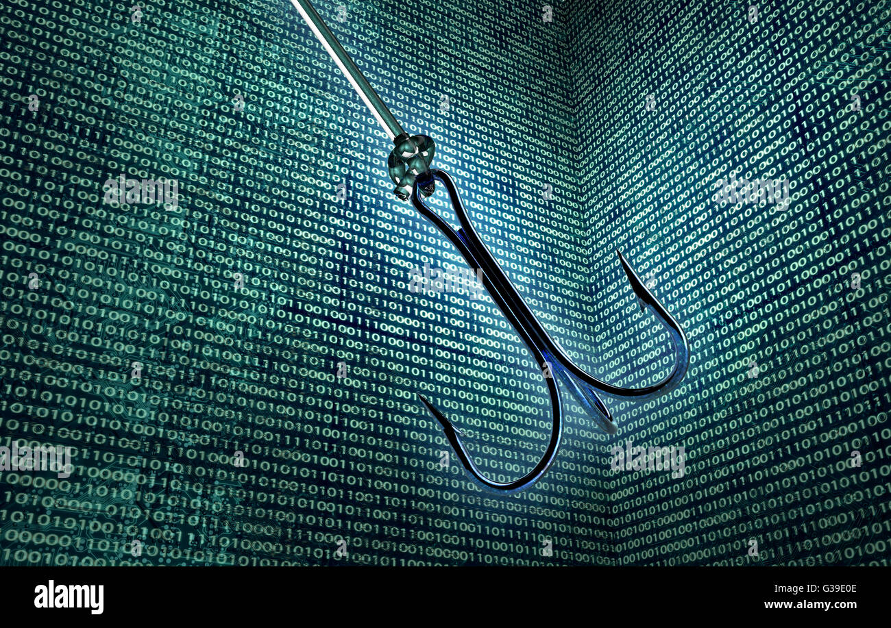 Concept de sécurité numérique phising crochet de pêche dans l'environnement numérique, 3d illustration Banque D'Images