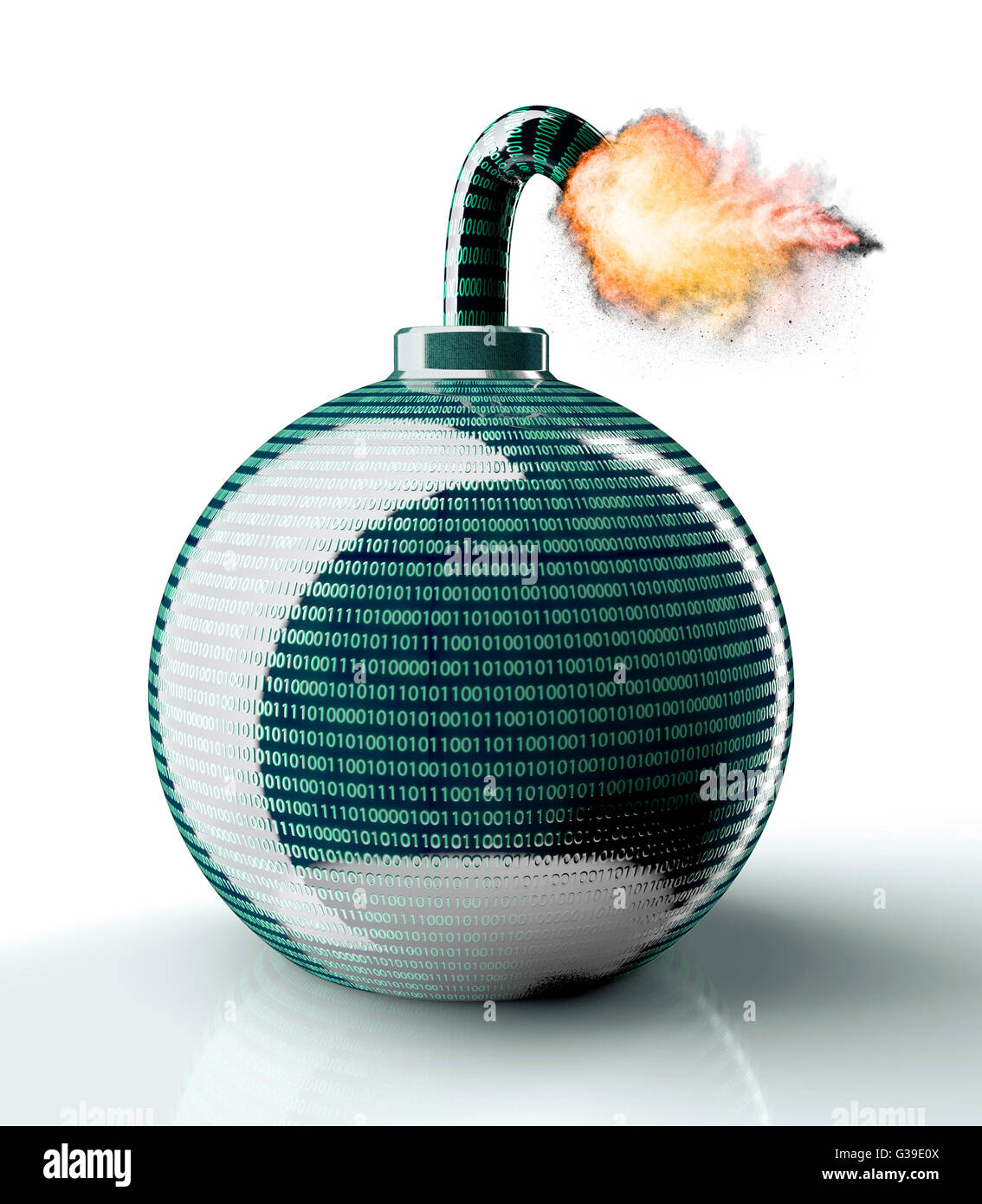 Concept de sécurité numérique bombe ordinateur isolé sur blanc, 3d illustration Banque D'Images