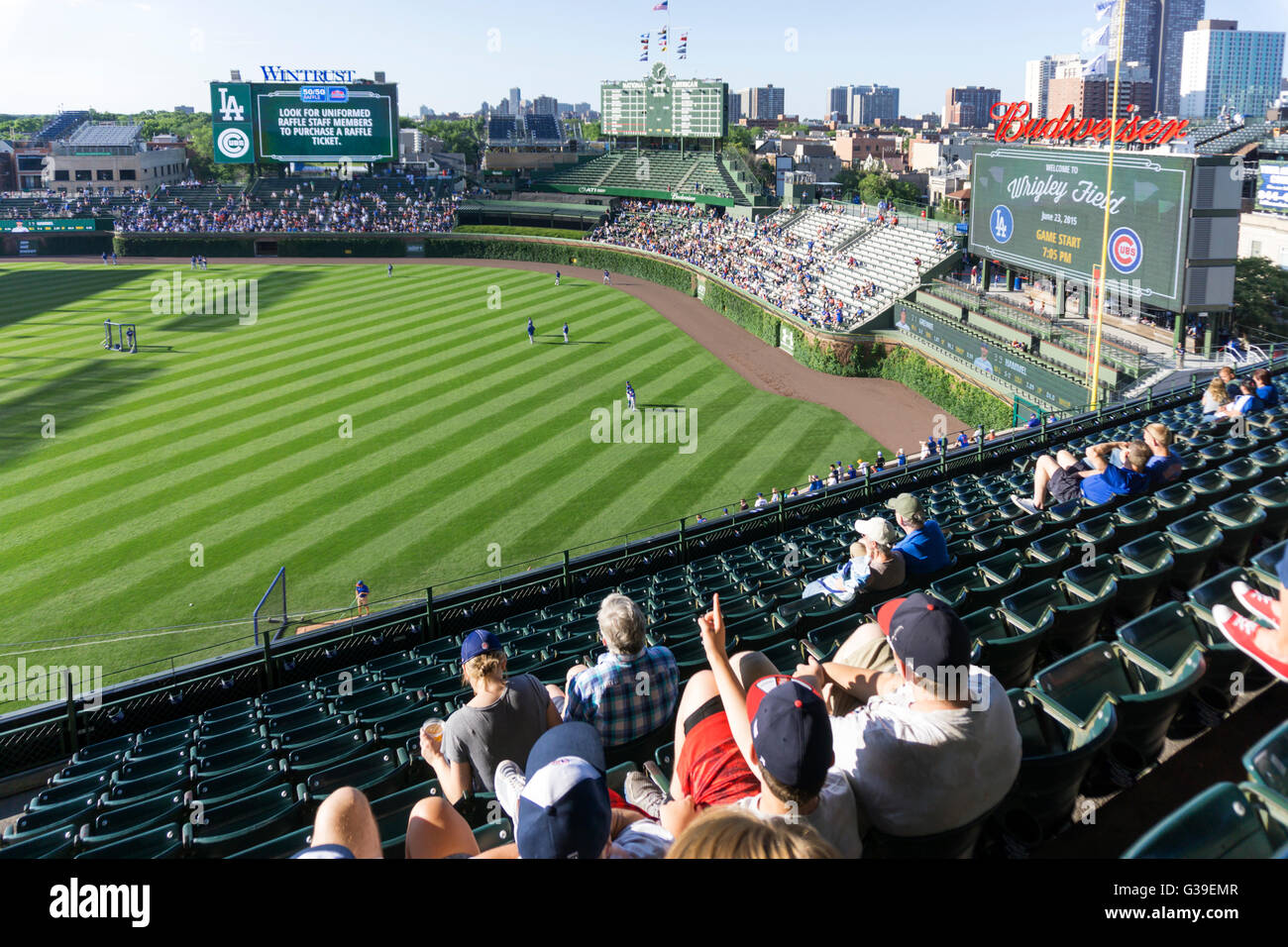 Terrain de baseball Wrigley Field de Chicago, le stade des Chicago Cubs. Banque D'Images
