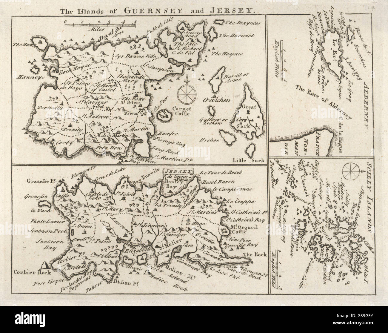 Carte - Iles Anglo-Normandes 18th siècle Banque D'Images