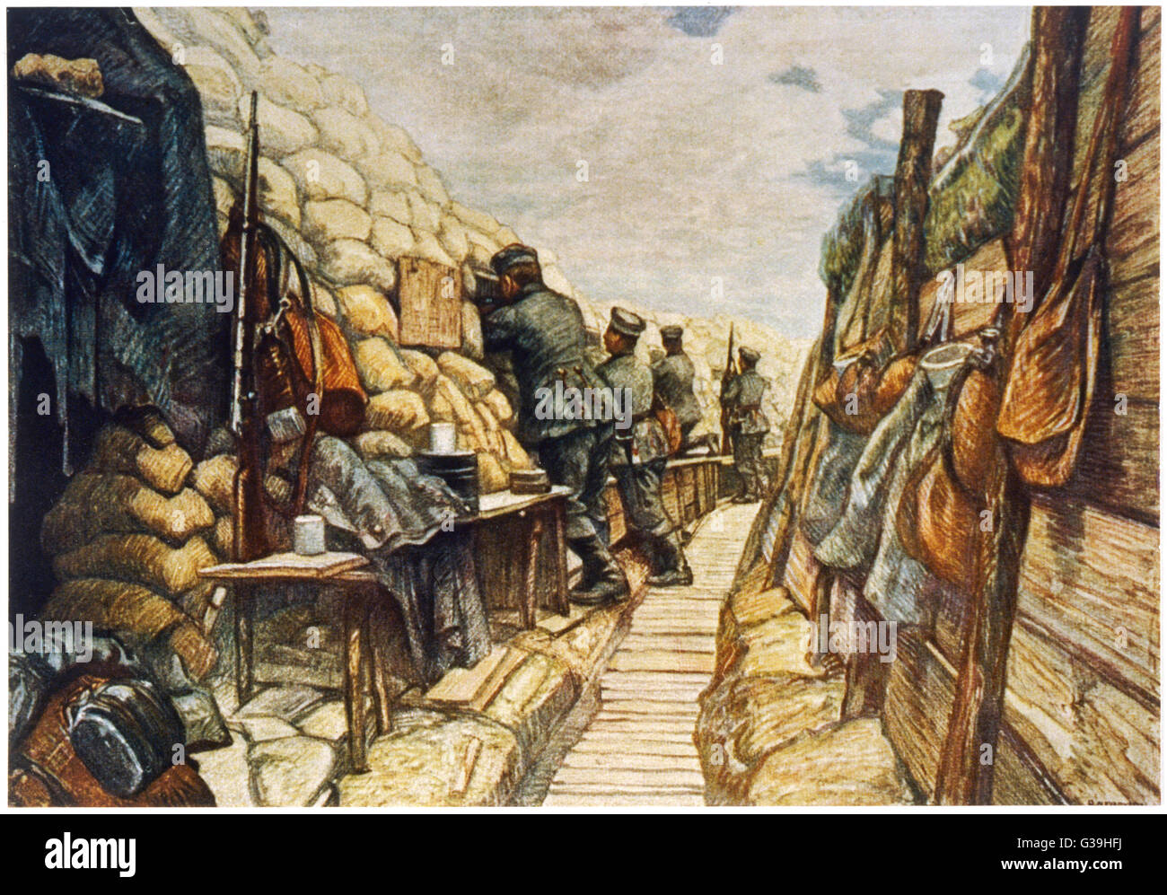 Une tranchée allemande sur le front de l'Ouest Date : 1914 - 1918 ...