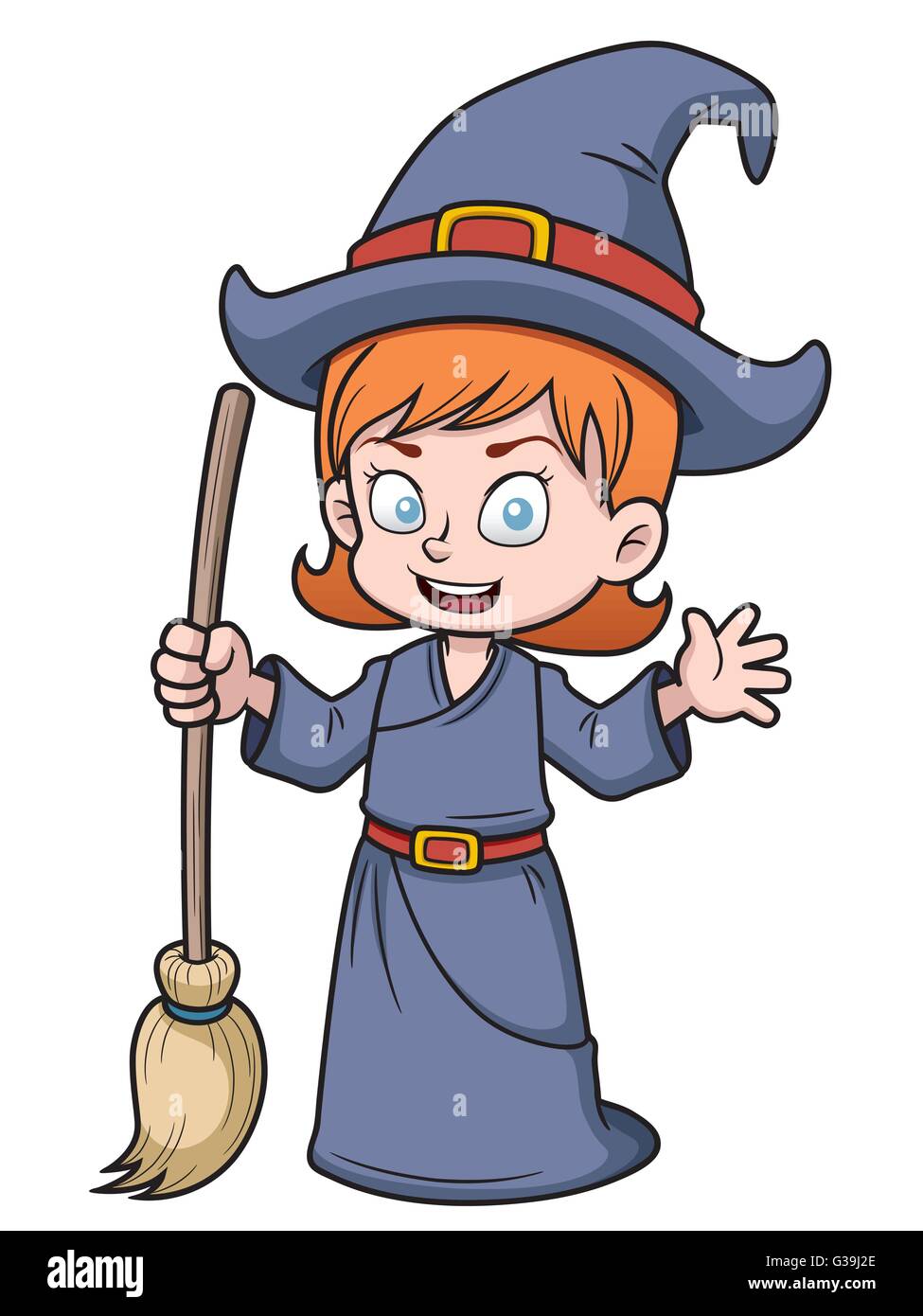 Illustration Vecteur de Cartoon Witch holding balai Illustration de Vecteur