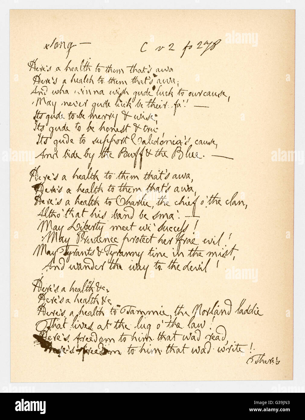Un poème de Robert Burns, ce qui donne un bon exemple de son écriture. Banque D'Images
