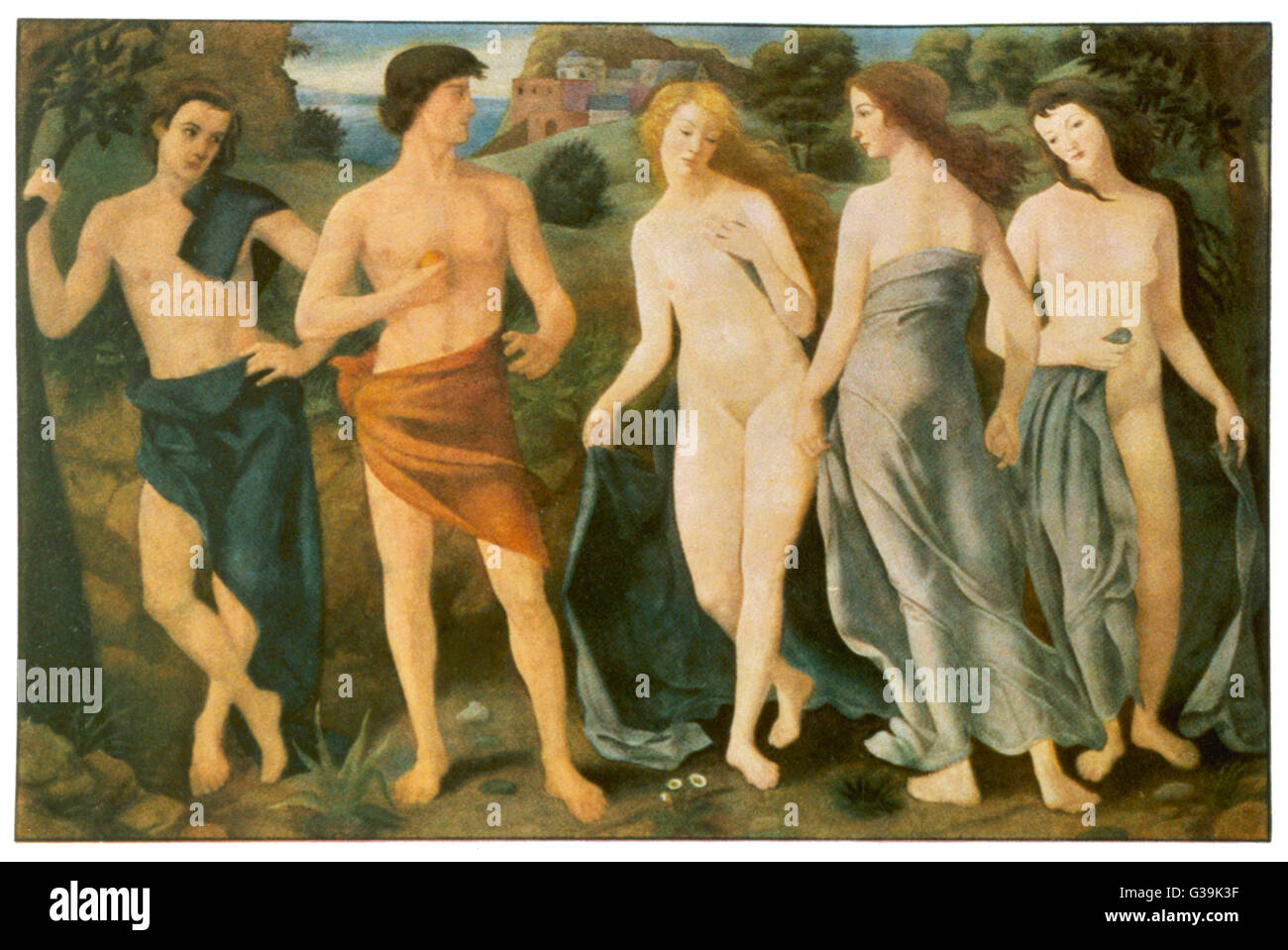 Le jugement de Paris : Paris, prince de Troie, doit attribuer la pomme de discorde à Héra, Aphrodite ou Athena : essayez tous les pots-de-vin, mais Aphrodite gagne en lui offrant Helen Date : vers 1940 Banque D'Images