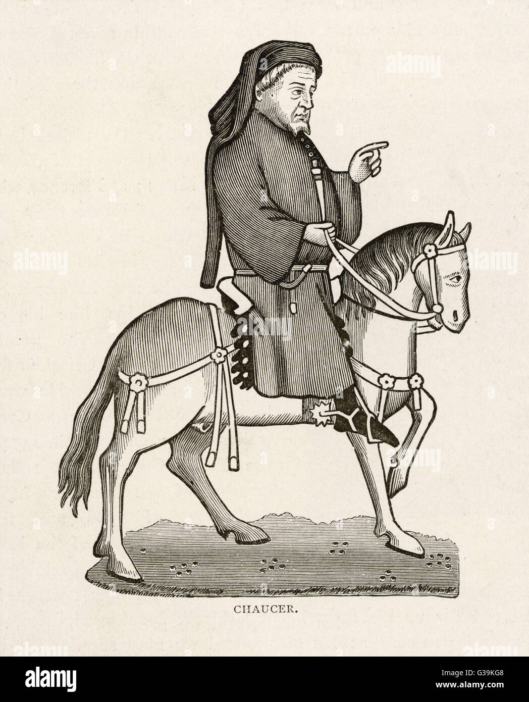 Geoffrey Chaucer comme un Canterbury Pilgrim Banque D'Images