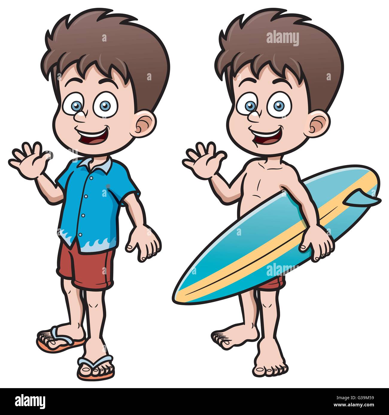 Vector illustration of Boy with surfboard surfeur Illustration de Vecteur