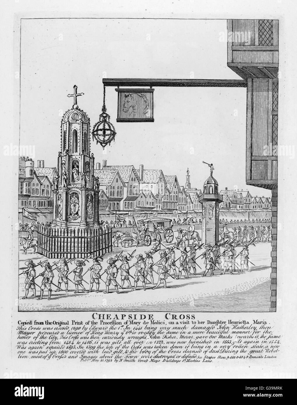 Érigée par Édouard I à la mémoire de sa reine Eleanor : présentés ici à l'occasion de la visite de Marie de Médicis, à sa fille, la reine Henrietta Maria, érigé vers 1630 Date : 1290 Banque D'Images