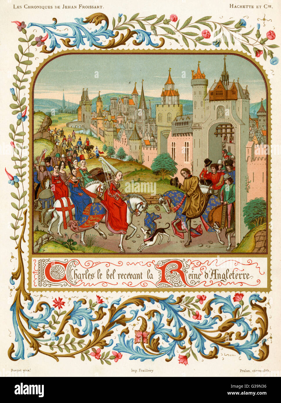 Isabelle, reine d'Édouard II, s'enfuit à la France et est reçu par Charles le Bel Date : 1325 Banque D'Images