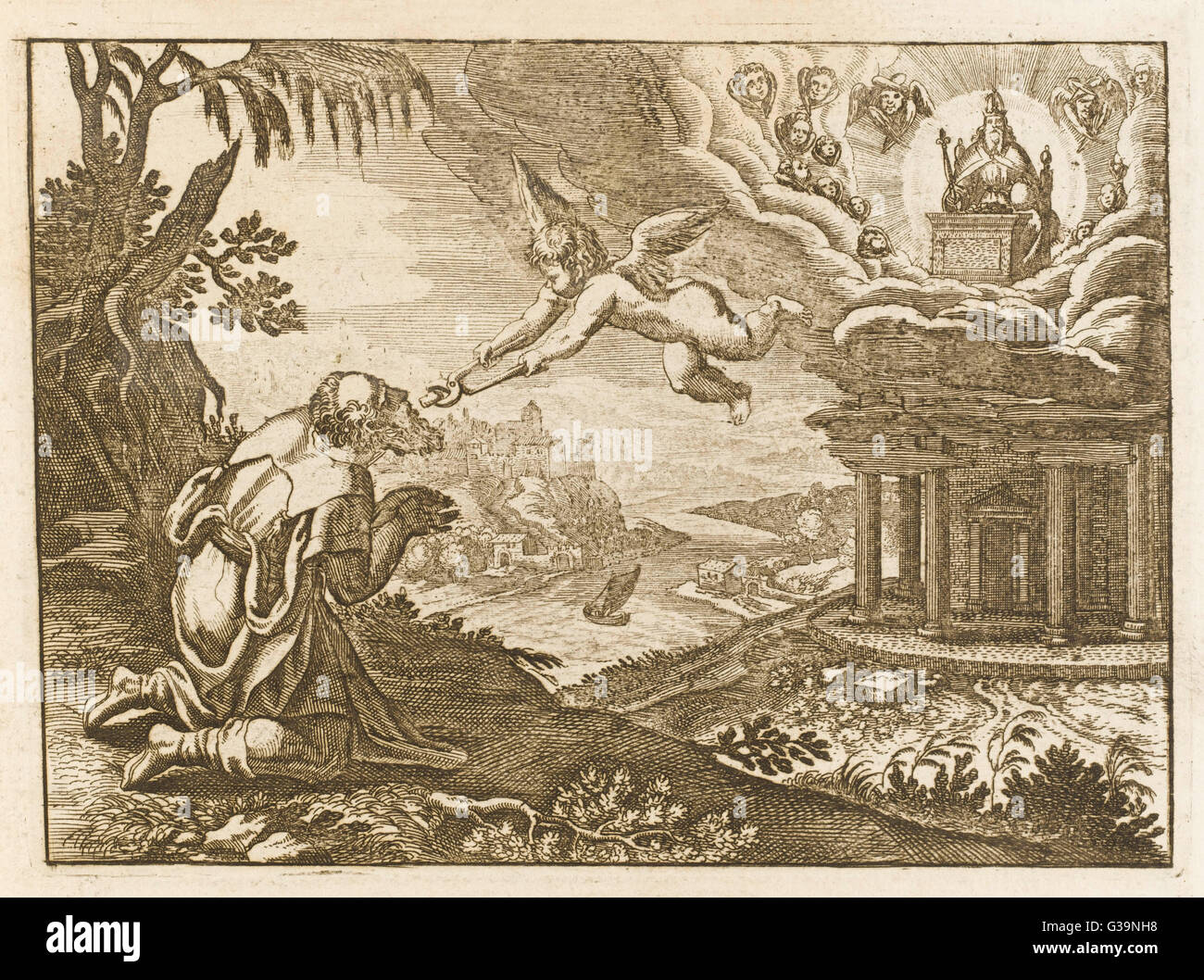 Il a une vision du ciel, d'où Dieu envoie un séraphin avec une combustion de charbon qui touche ses lèvres et enlève son iniquité et purge son péché Date : vers 700 av. Banque D'Images