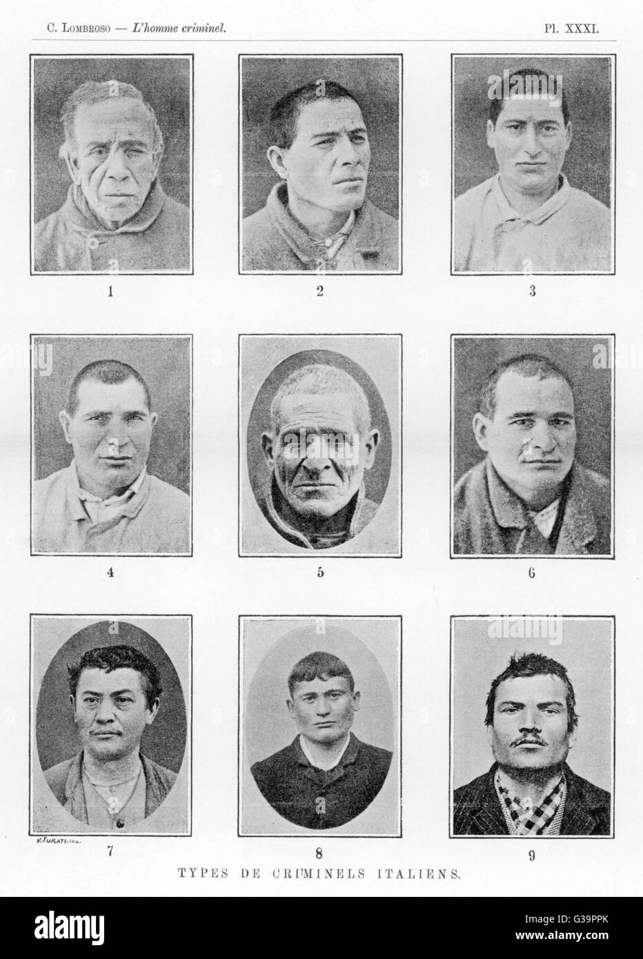 Portraits de criminels italiens. Lombroso a affirmé que la nature criminelle a été révélé en physionomie. Date : 1895 Banque D'Images