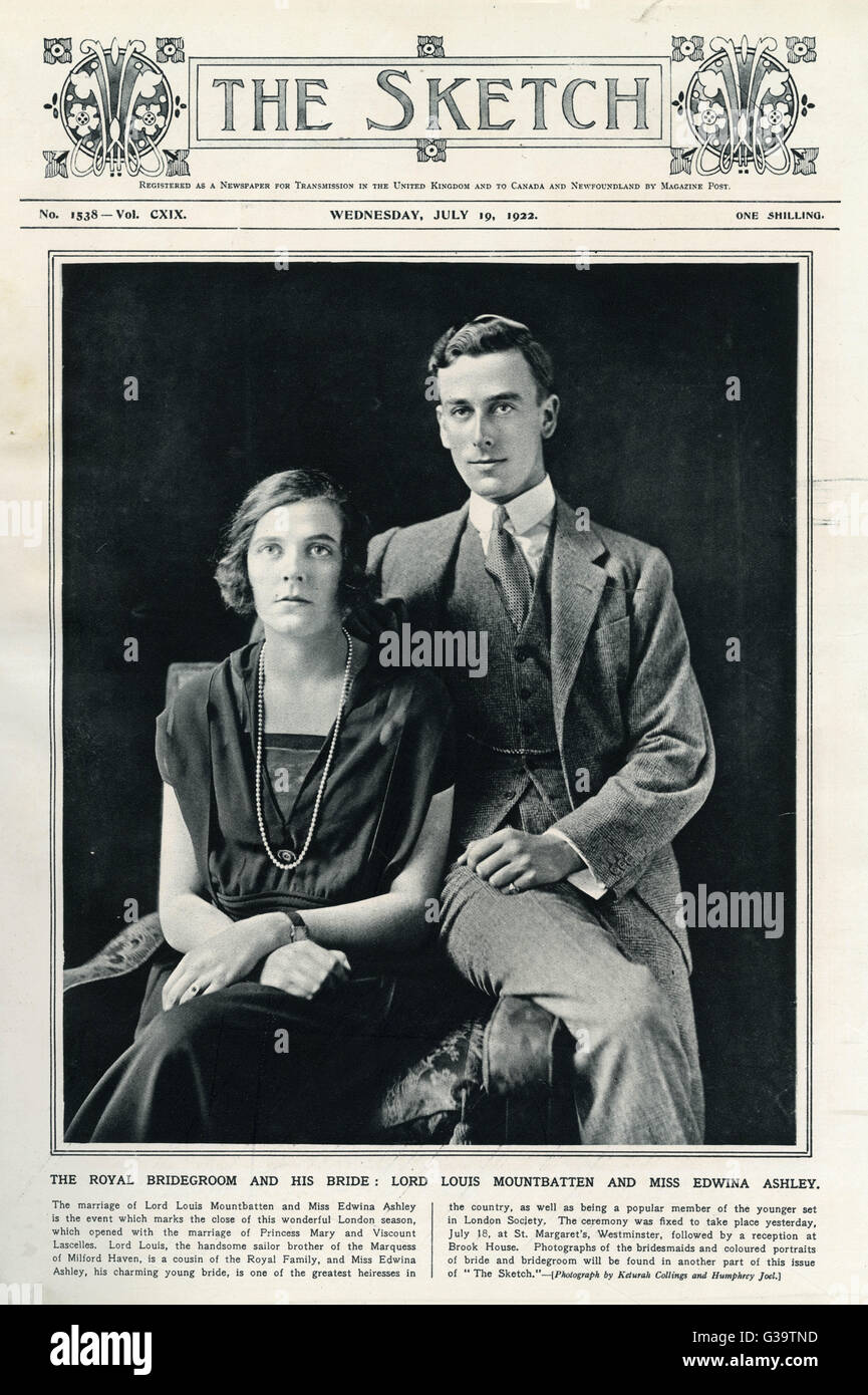 Lord Louis Mountbatten avec sa fiancée, Lady Edwina Ashley qui est représenté sur le couvercle avant du croquis avant leur mariage le 18 juillet 1922. Date : 1900 - 1979 Banque D'Images