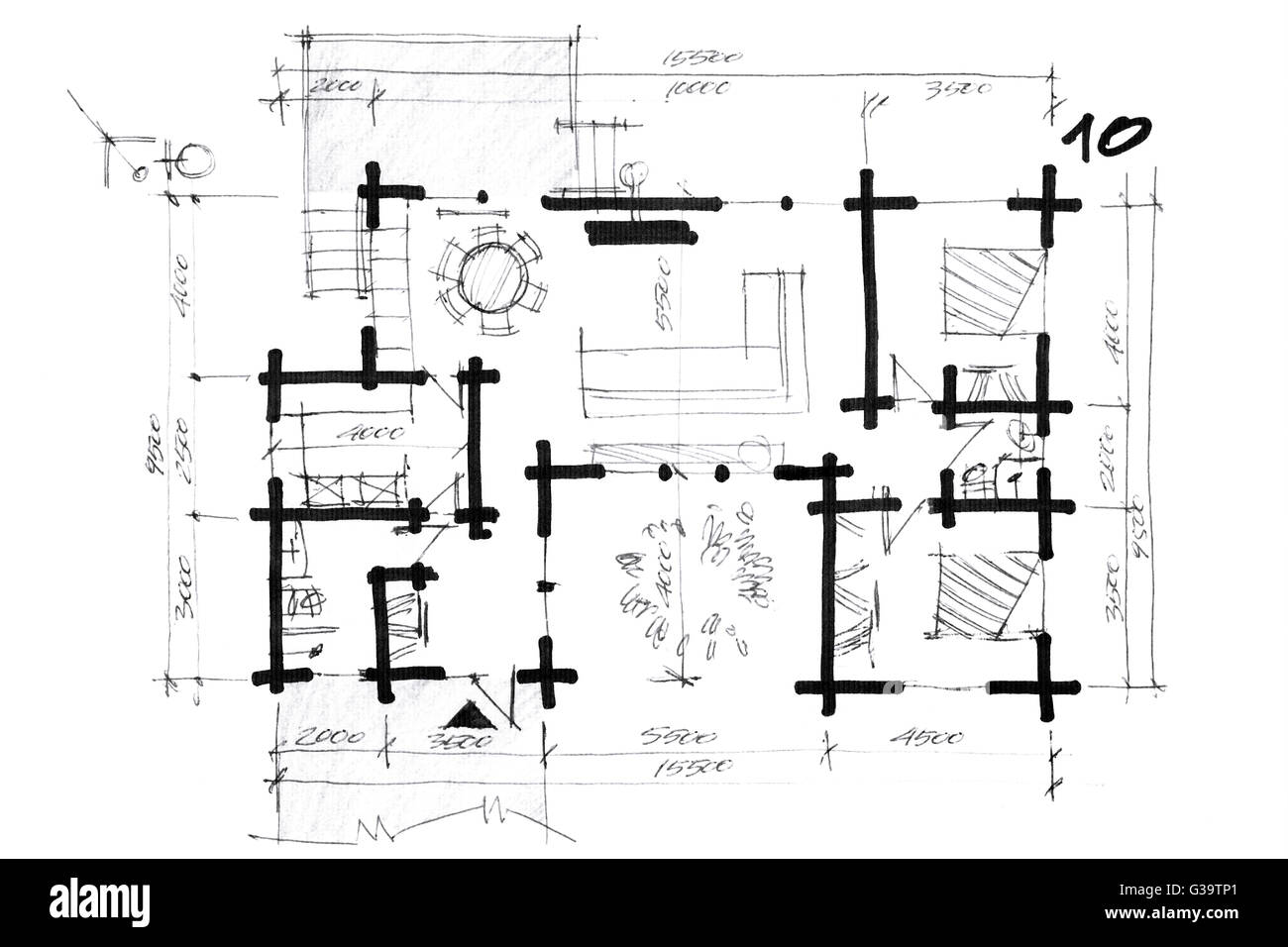 Projet d'une maison modèle dans le crayon et marqueur Banque D'Images