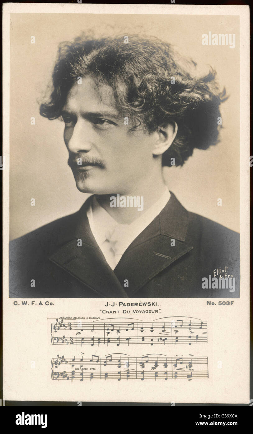 Polonais Ignacy Jan Paderewski, pianiste, compositeur et homme d'État, avec une partie de sa 'Chant du Voyageur' ci-dessous Date : 1860 - 1941 Banque D'Images