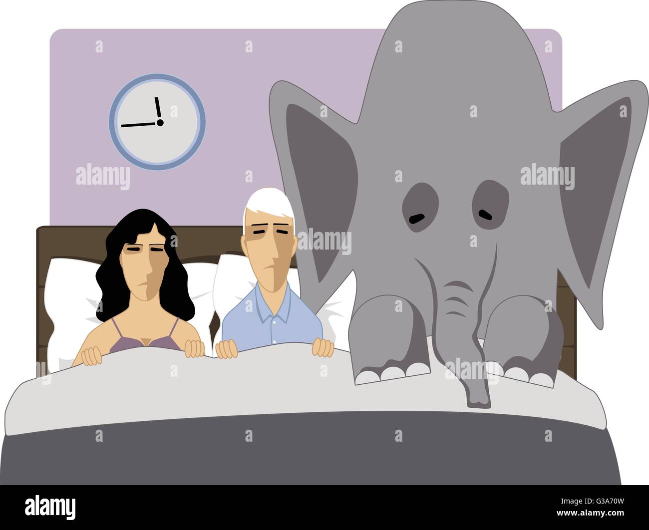 La dysfonction érectile est comme un éléphant dans la chambre à coucher, vector cartoon Illustration de Vecteur