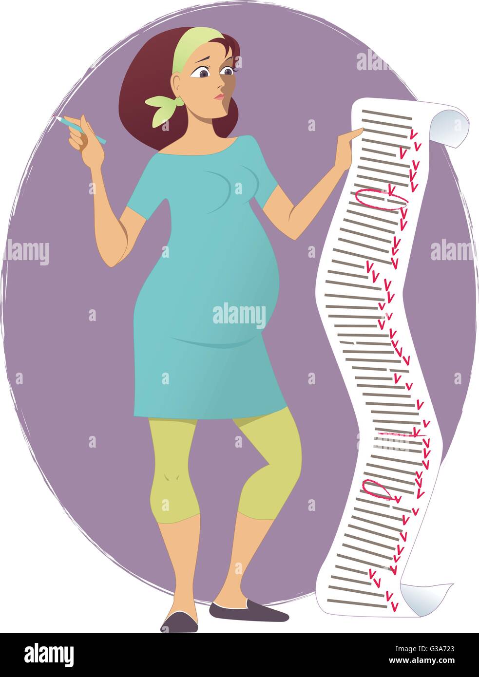 Femme enceinte avec un comique longue liste à faire, vector cartoon Image  Vectorielle Stock - Alamy