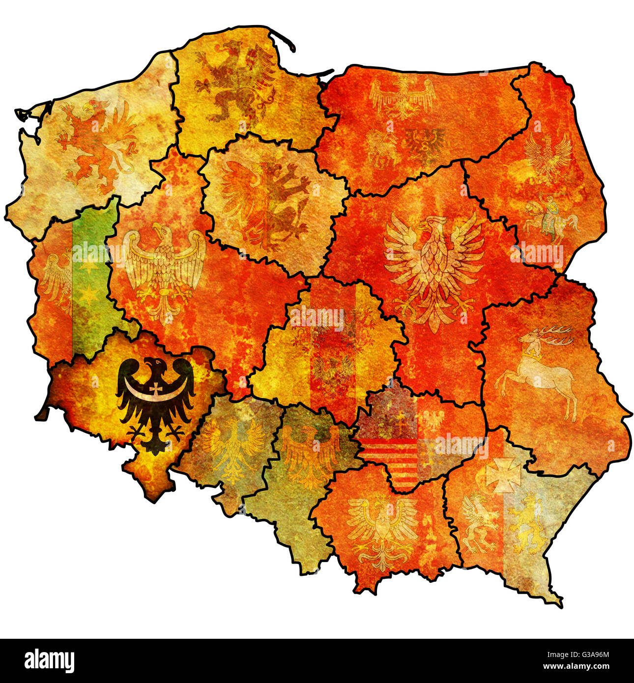 Région de la Basse-Silésie administration sur site de la pologne avec d'autres drapeaux de provinces polonaises et divisions administratives Banque D'Images
