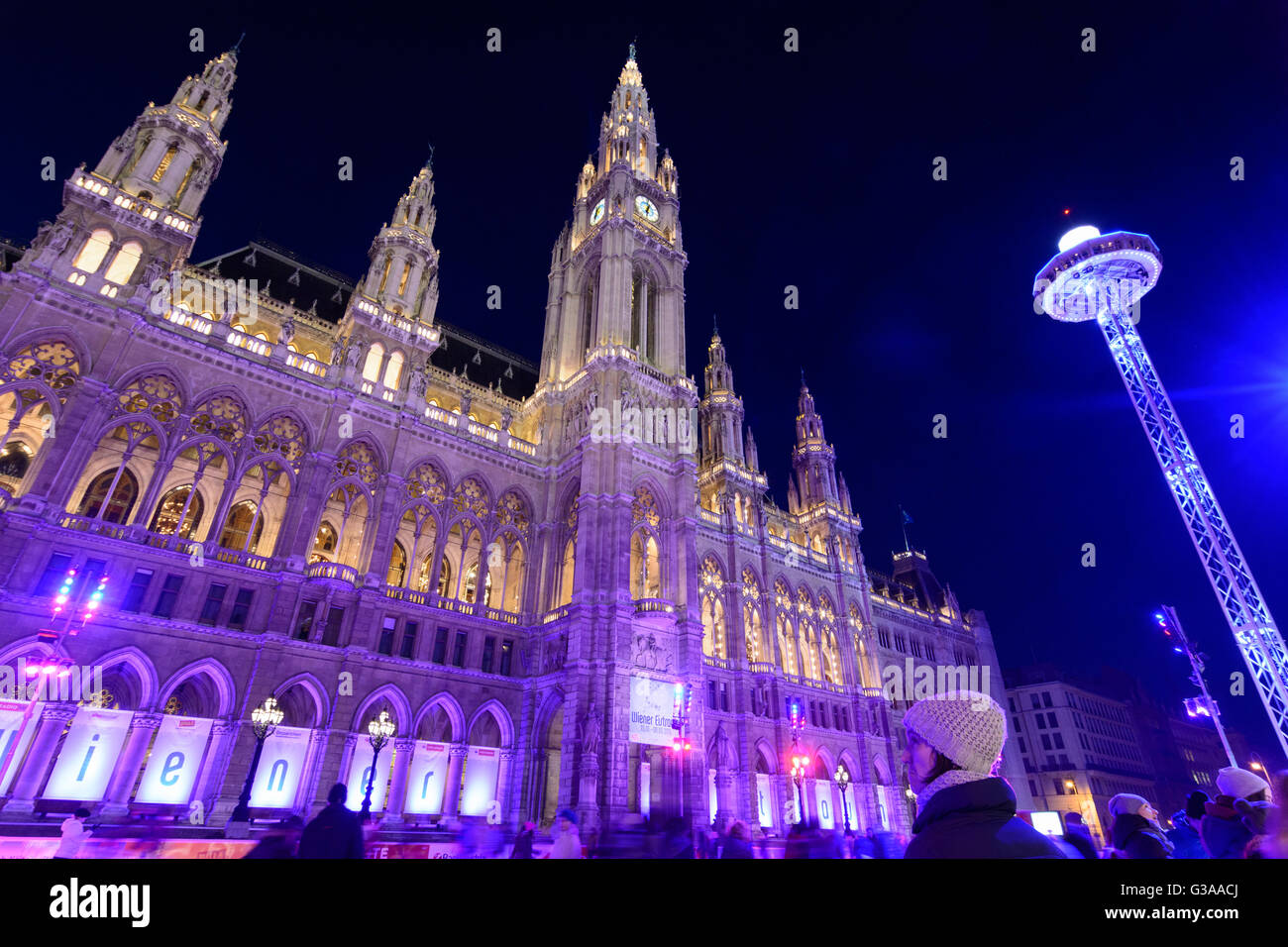 Hôtel de ville avec patinoire "Vienne Ice Dream' et Lookout Skyliner Ville, l'Autriche, Wien, 01., Wien, Vienne Banque D'Images