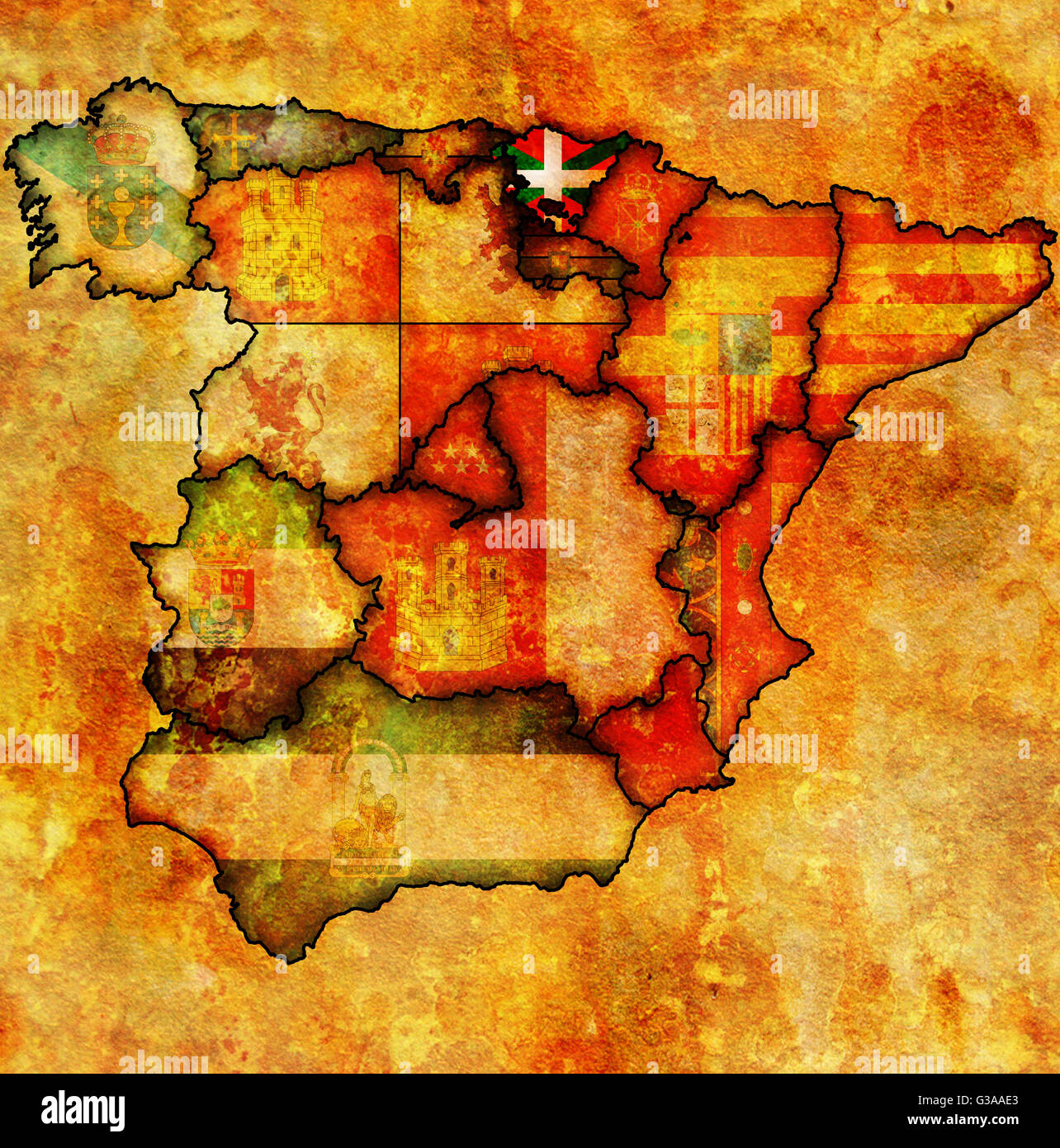 Région Pays basque de l'administration carte des régions de l'Espagne avec les drapeaux et emblèmes Banque D'Images