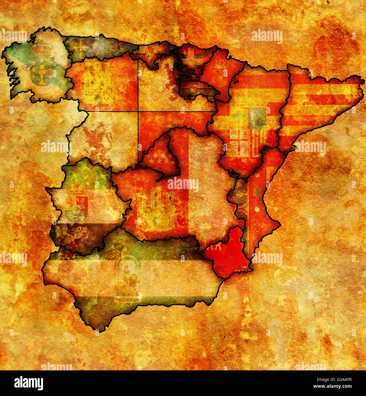 Région de Murcie à l'administration carte des régions de l'Espagne avec les drapeaux et emblèmes Banque D'Images