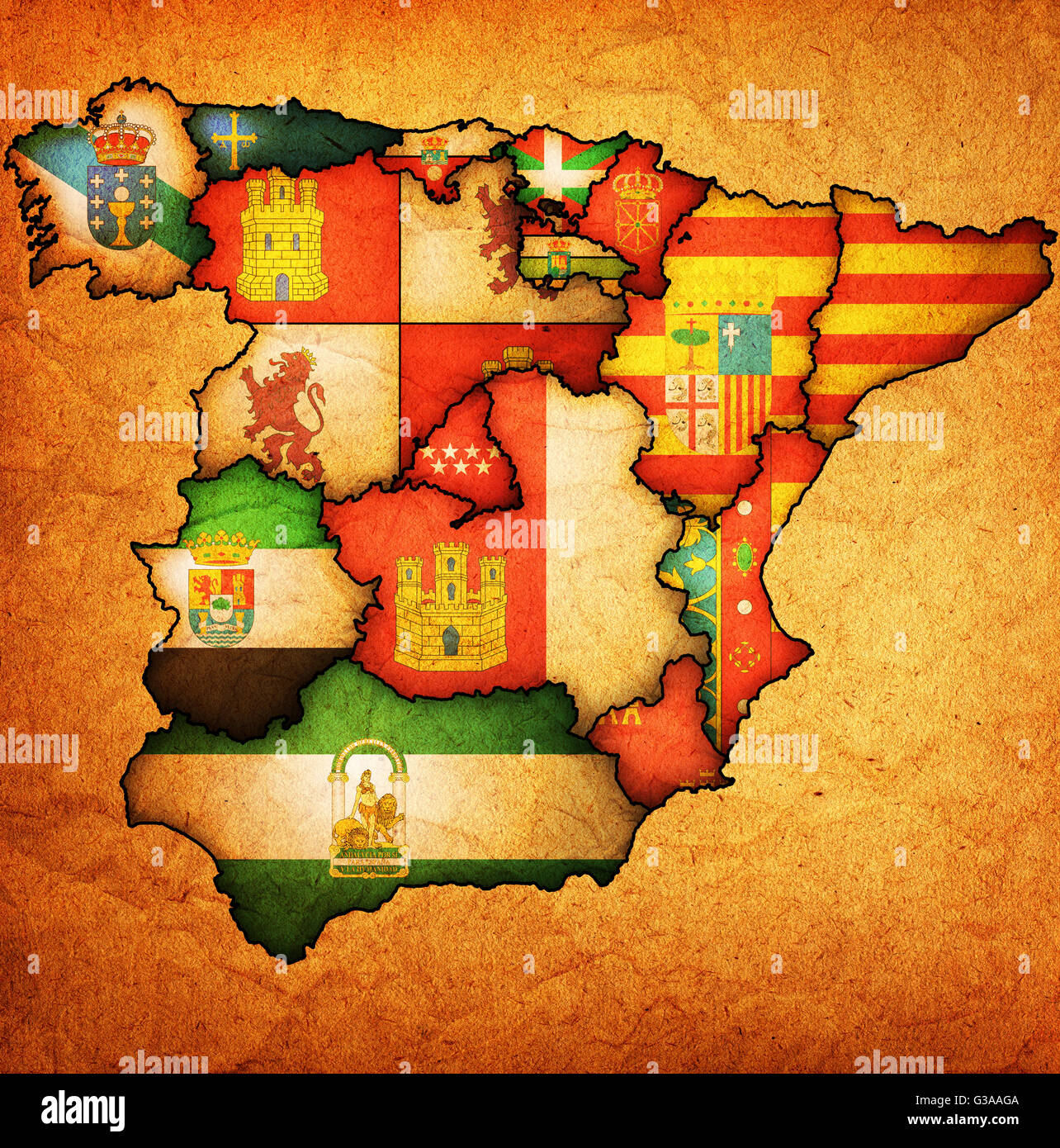 carte-des-r-gions-de-l-administration-de-l-espagne-avec-les-drapeaux-et