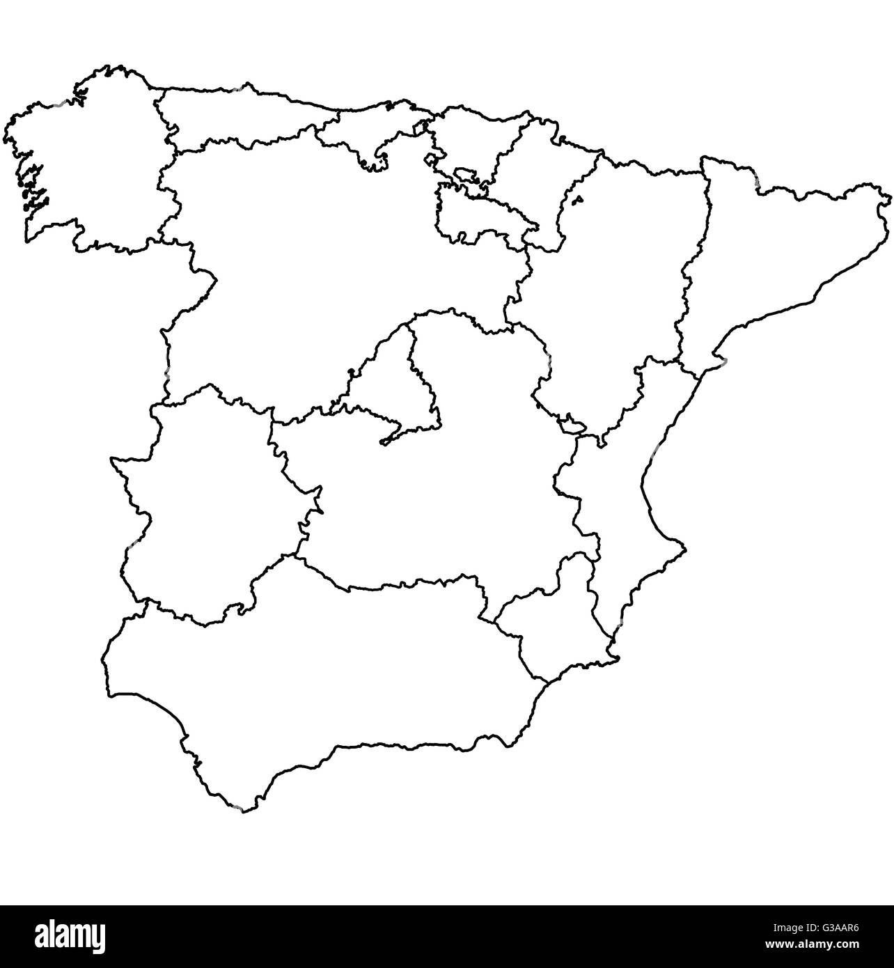 Régions de l'Espagne sur la carte des frontières de l'administration Banque D'Images