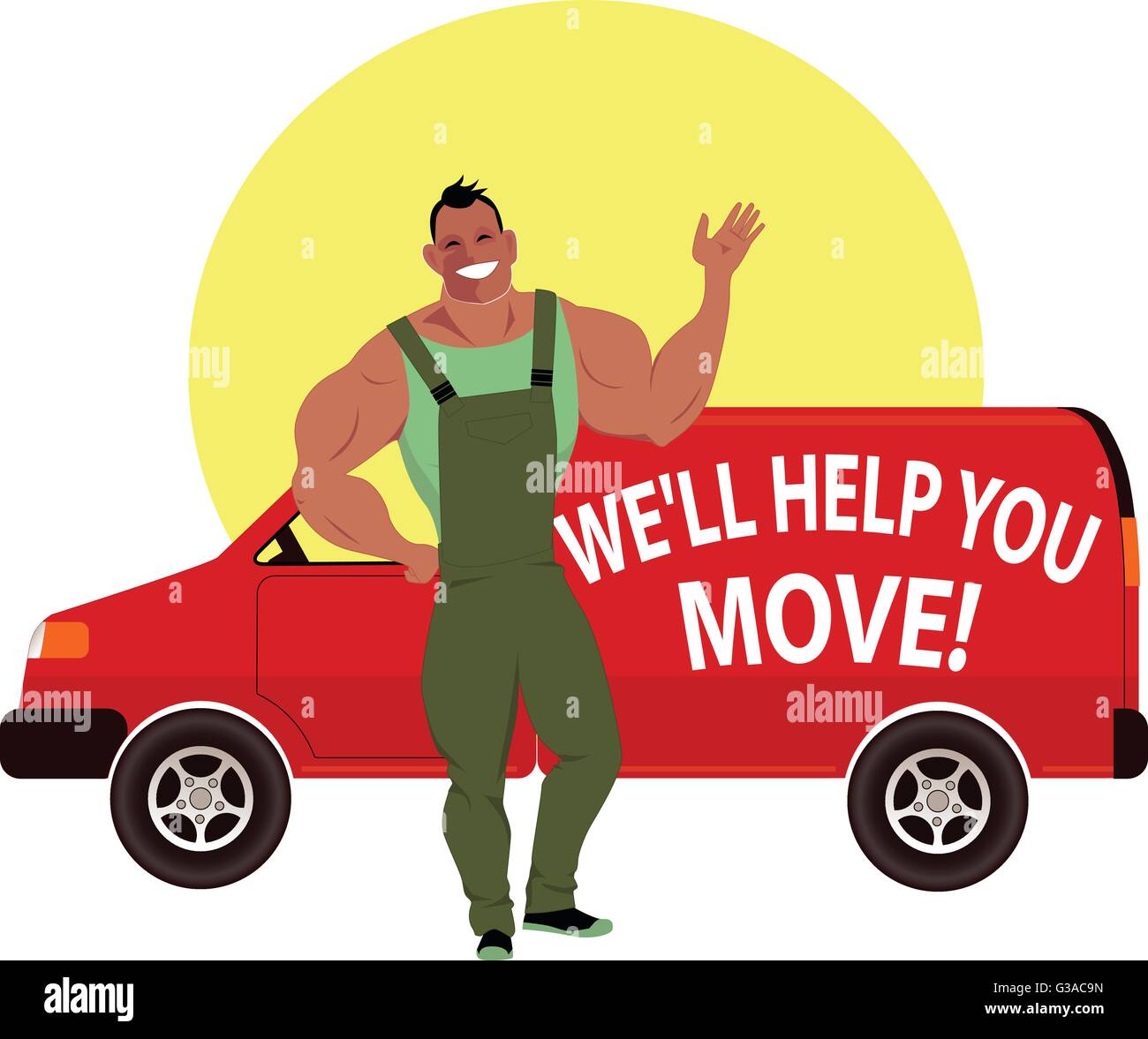 Moteur professionnel et camion de déménagement vous aidera à vous déplacer à une nouvelle maison Illustration de Vecteur