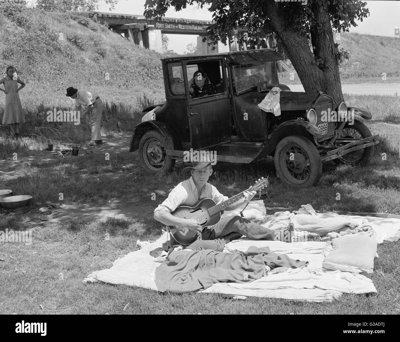 Camp de travailleurs migrants près de Prague, Oklahoma. Nombre de Lincoln Banque D'Images