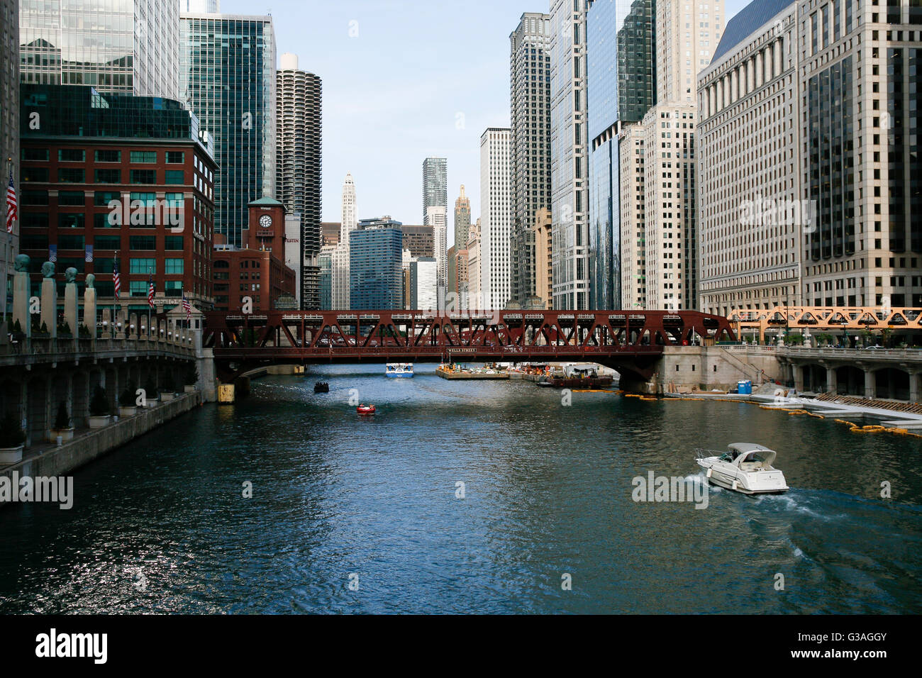 Chicago River, Wells Street Bridge. Banque D'Images