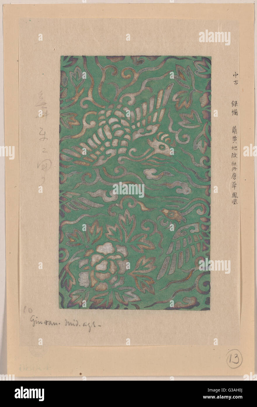 Le design textile avec motif de fleurs et d'oiseaux. Date 1878 ?. Banque D'Images