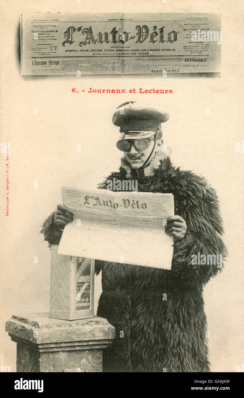 Revues "leurs lecteurs et un lecteur du journal L'Auto-Velo, dont la première a été l'éditeur Henri Desgrange qui a fondé le Tour de France. Le document élaboré dans l'auto, se concentrer sur le transport. Date : 1901 Banque D'Images