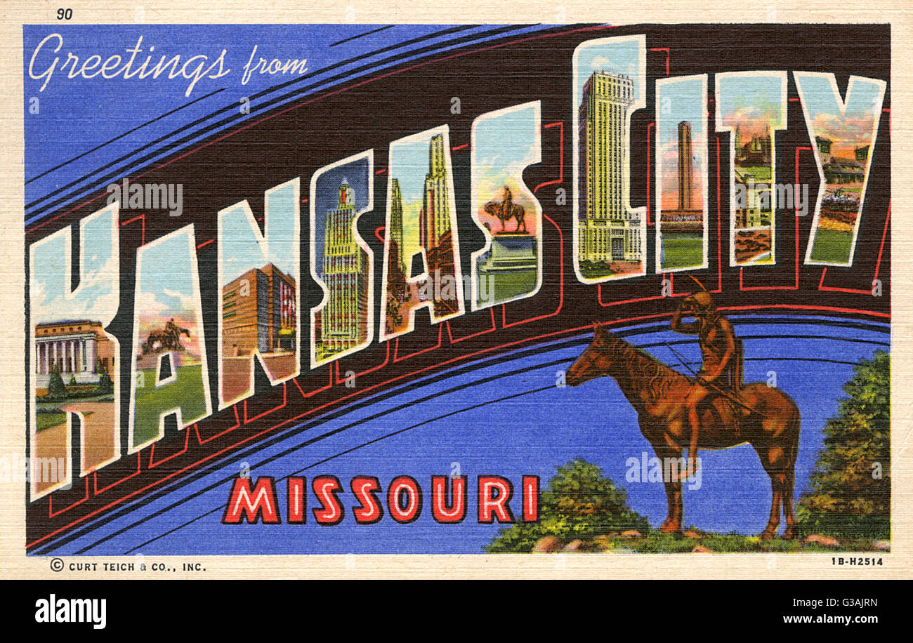 Grande carte de lettres - Salutations de Kansas City, Missouri, États-Unis Banque D'Images