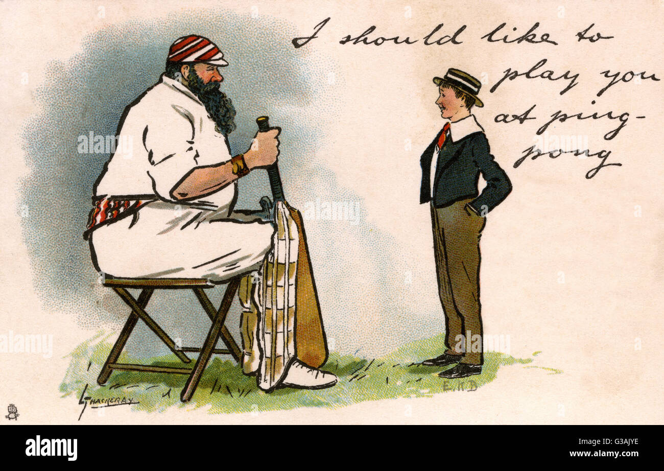 Un écolier suggère une partie de ping-pong à W G Grace Banque D'Images