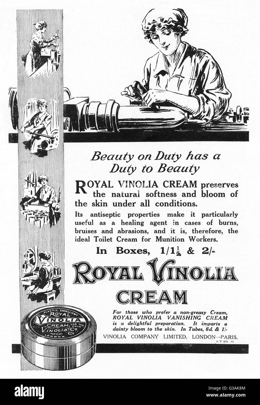 Royal Vinolia Cream publicité, 1918 Banque D'Images