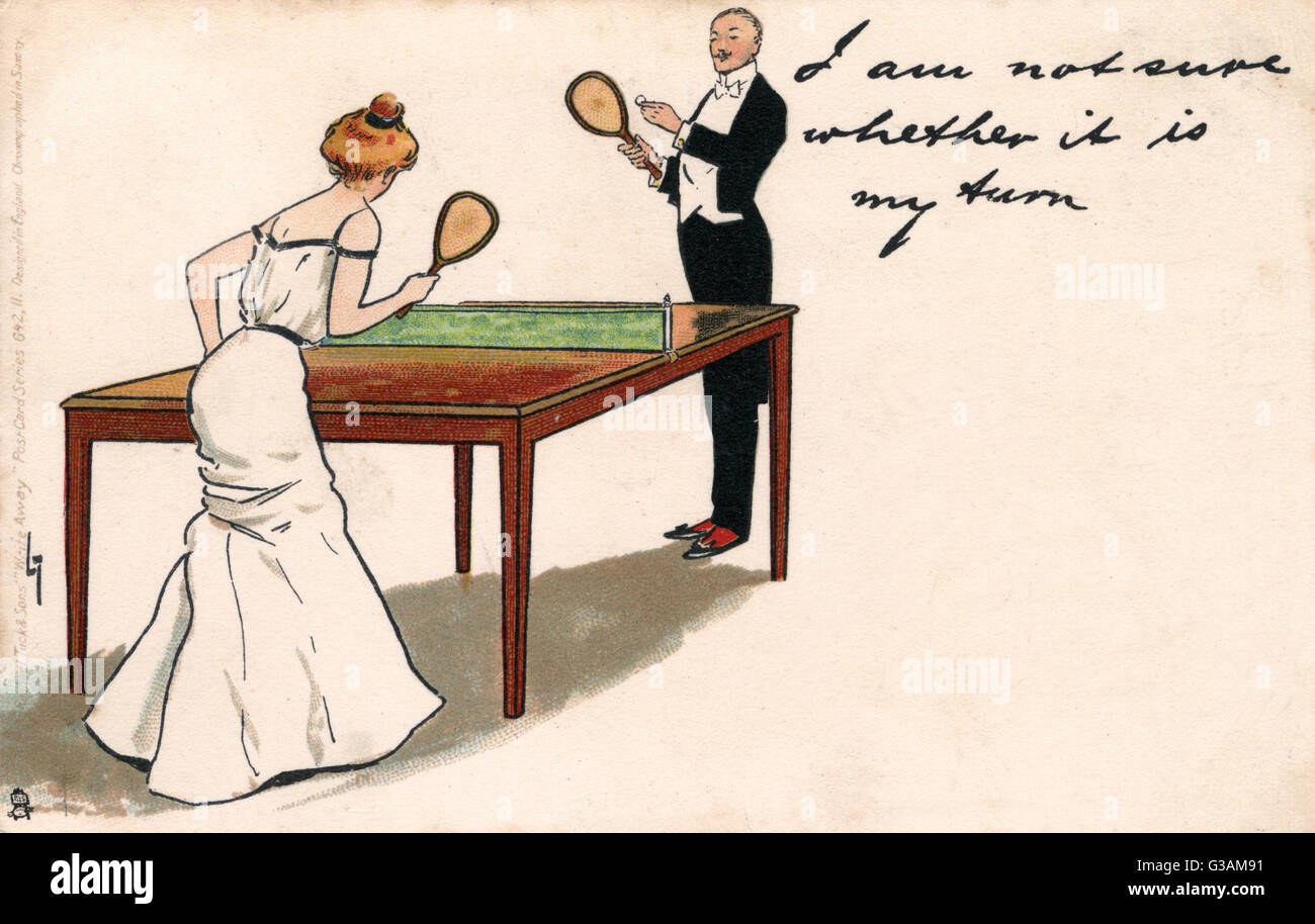 Jouer au tennis de table - Edwardian - étiquette Banque D'Images